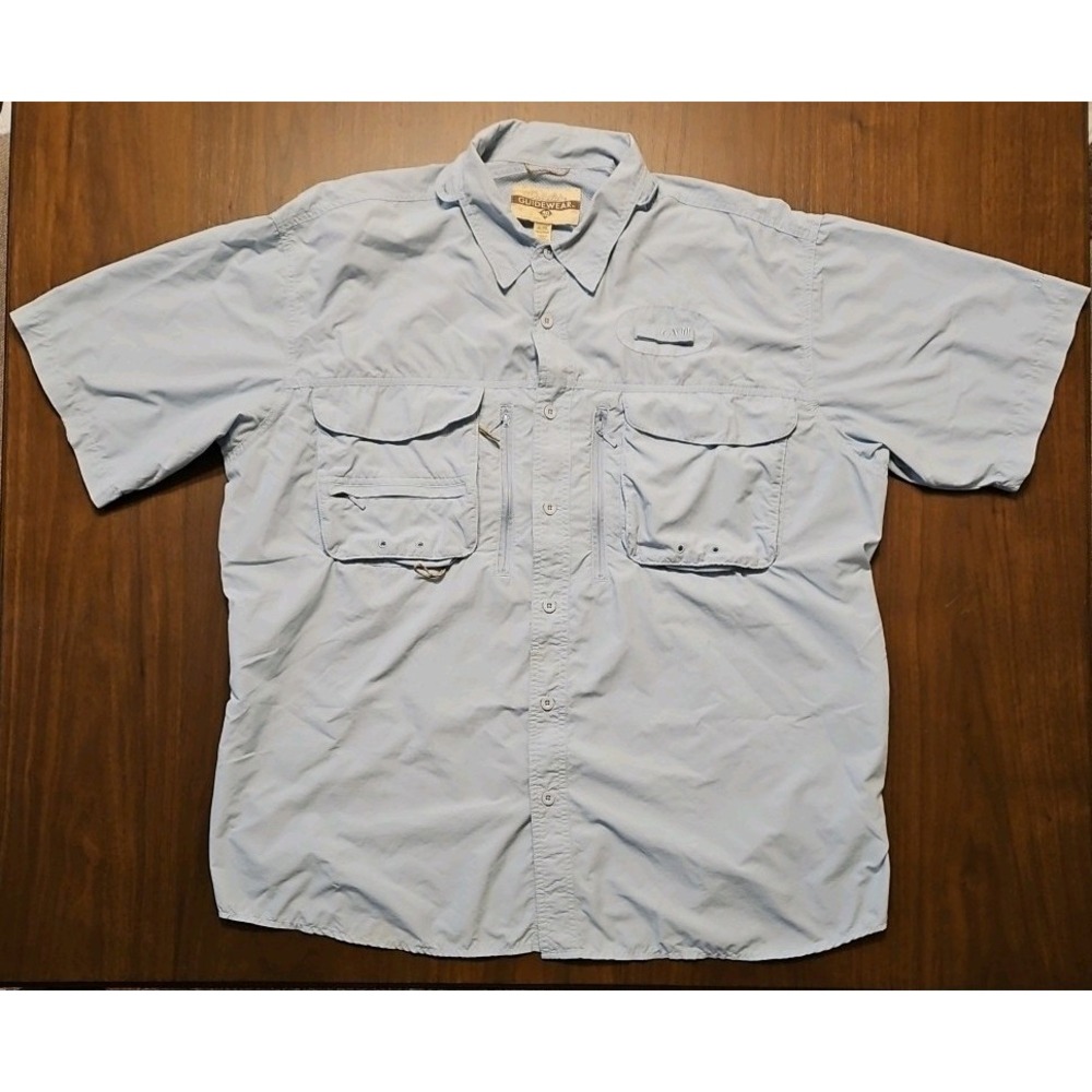 Cabelas Guidewear GXII Fishing Shirt Mens XL Nylon 40 UPF Blue Short Sleeve